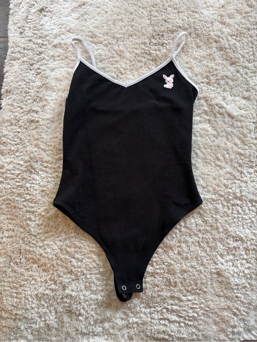Garage Black Bodysuit One-Piece with Pink Bunny Patch